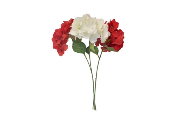 3 szálból álló hortenzia selyemvirág csokor - piros, fehér, piros
