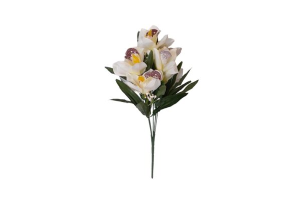 Thai pillangó orchidea selyemvirág szál 7 db fehér virággal, fehér bogyó kiegészítővel
