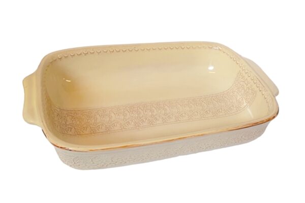 Kívül-belül mázas kerámia sütőtál, vanília sárga 40x28x8 cm