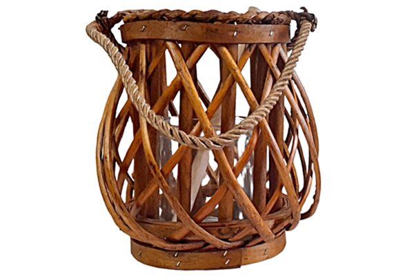 Bambusz mécses-, gyertyatartó lámpa (20x13,5 cm)