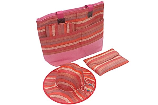 Strand szett (táska, párna, kalap, napozógyékény) - pink