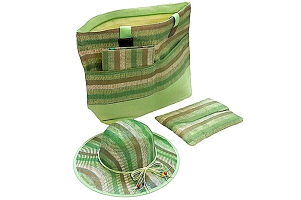 Strand szett (táska, párna, kalap, napozógyékény) - zöld
