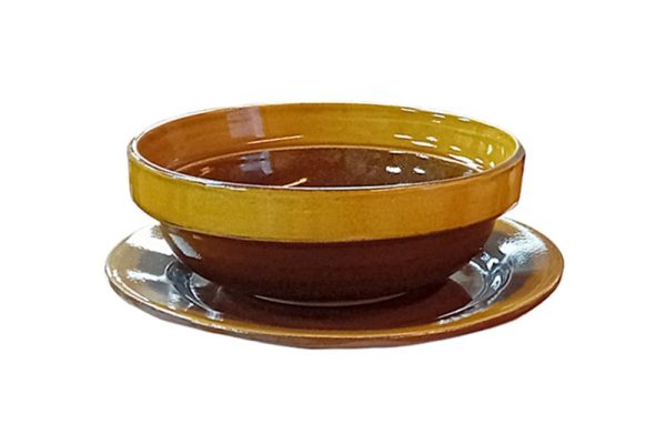 Kerámia leveses tál tányérral (0,50 liter), barna