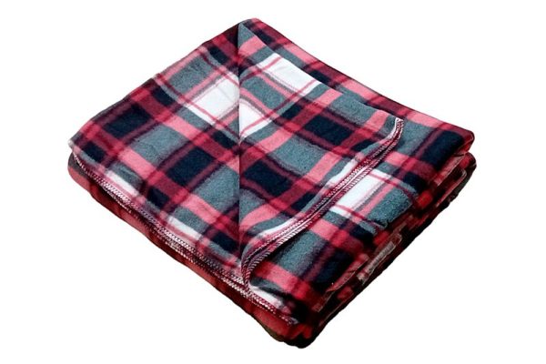 Polár takaró, 200x230 cm, piros-szürke-fekete-fehér kockás